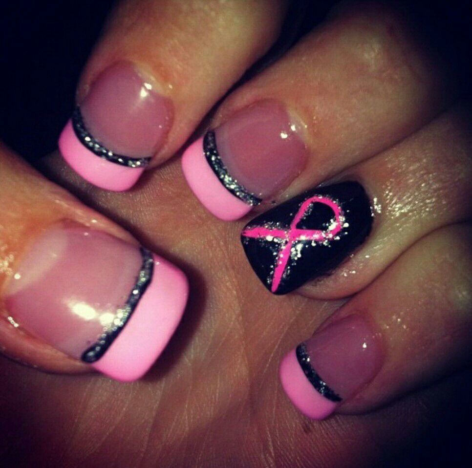 Breast Cancer Nails Black And Pink